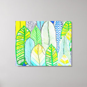 Green Yellow Cute Modern Tropical Boho Leaves Canvas Print