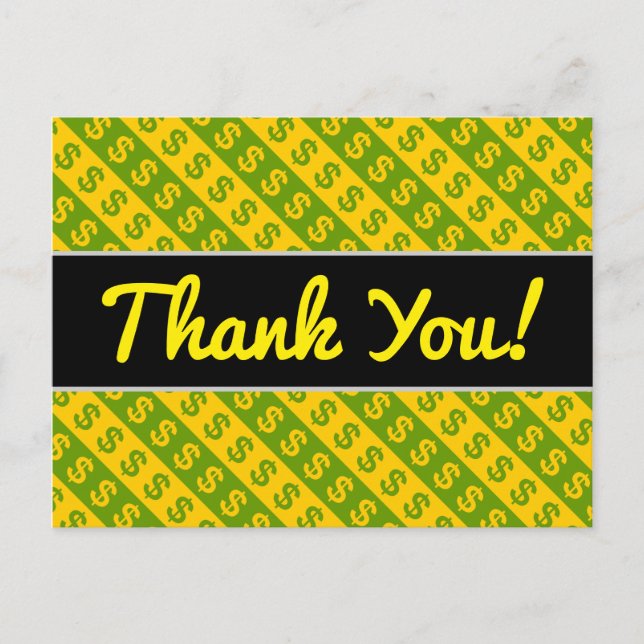 Green & Yellow Dollar Signs ($) Striped Pattern Postcard (Front)