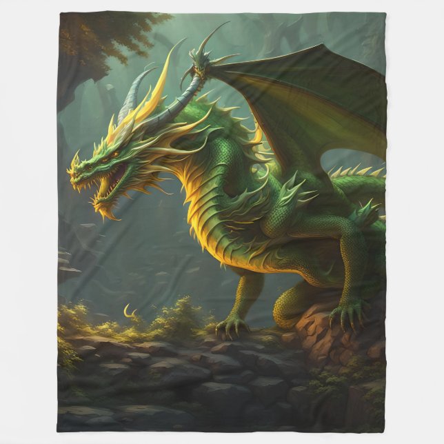 Green & Yellow Dragon Fleece Blanket (Front)