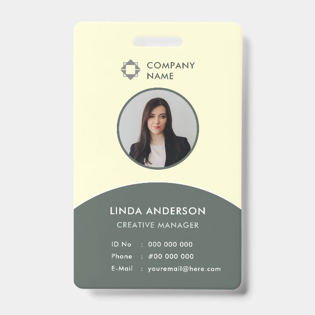 Green Yellow Employee Photo ID Company Logo Fresh Badge (Front)