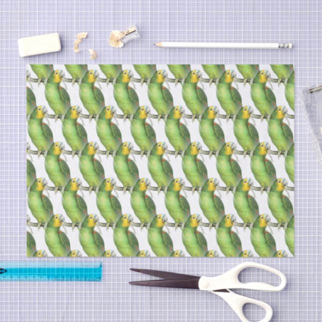 Green & Yellow Exotic Vintage Parrot Pattern  Tissue Paper (Craft)