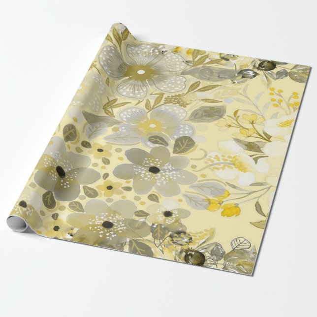 Green & Yellow Floral Pattern  Wrapping Paper (Unrolled)