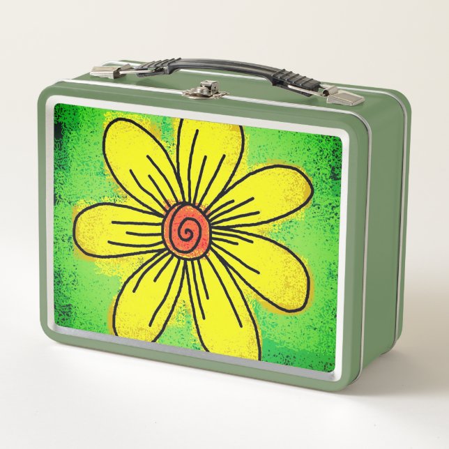 Green & Yellow Flower  Metal Lunch Box (Front)