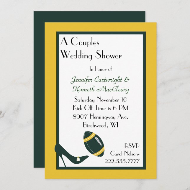 Green & Yellow Football Wedding Shower Invitation (Front/Back)