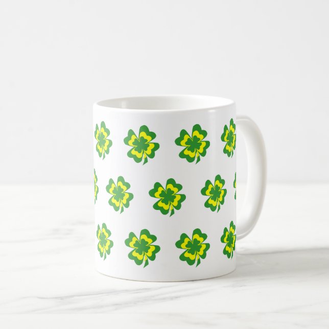 Green Yellow Four Leaf Clover Simplw Coffee Mug (Front Right)