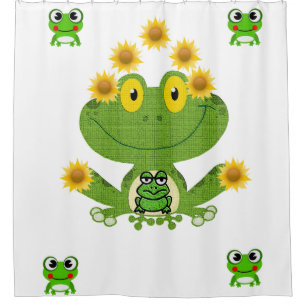 Green yellow frog children's showercurtain white shower curtain