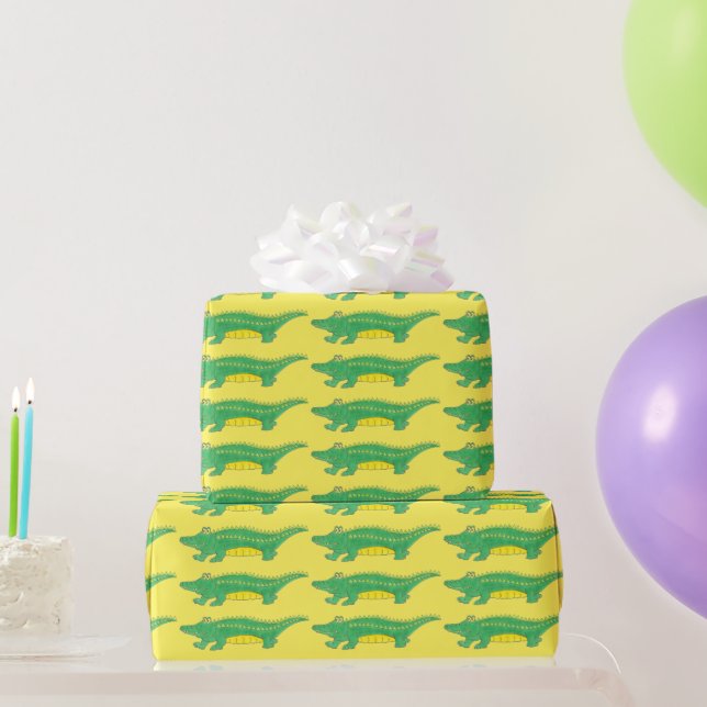 Green Yellow Gator Alligator Croc Crocodile Wrap Wrapping Paper (Party Gifts)