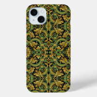 Green Yellow Gold Batik Wood Dragon iPhone Case