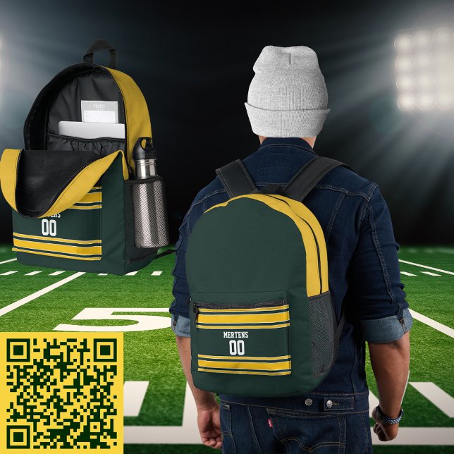 Green Yellow Gold Sports Striped Jersey Team Name Printed Backpack (Green Yellow Gold Sports Striped Jersey Team Name Printed Backpack)