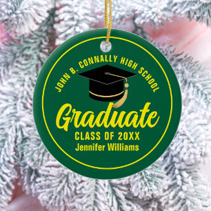 Green Yellow Graduate Custom Graduation Christmas Ceramic Tree Decoration