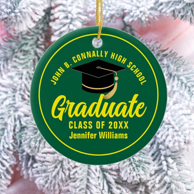 Green Yellow Graduate Custom Graduation Christmas Ceramic Tree Decoration (Creator Uploaded)
