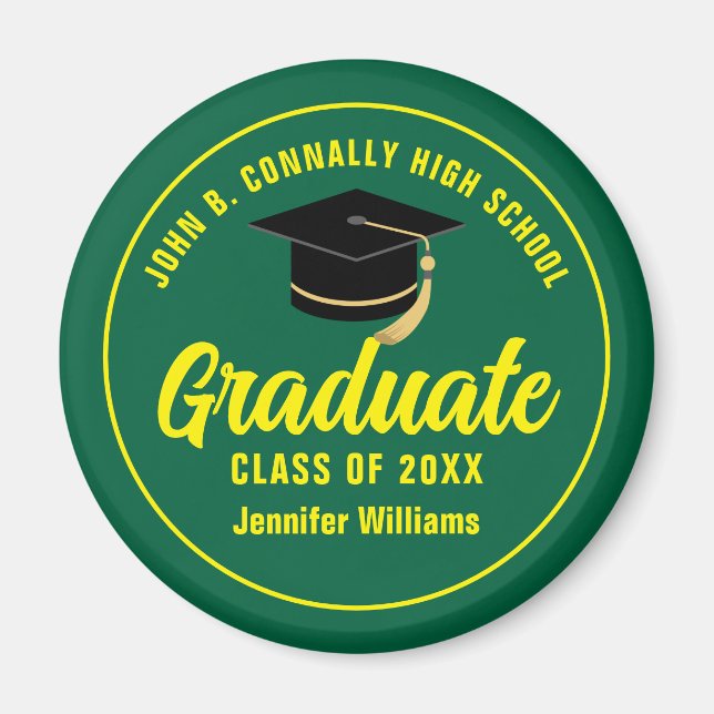 Green Yellow Graduate Custom Graduation Magnet (Front)