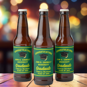 Green Yellow Graduate Custom Graduation Party Beer Bottle Label
