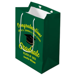 Green Yellow Graduate Custom Graduation Party Medium Gift Bag