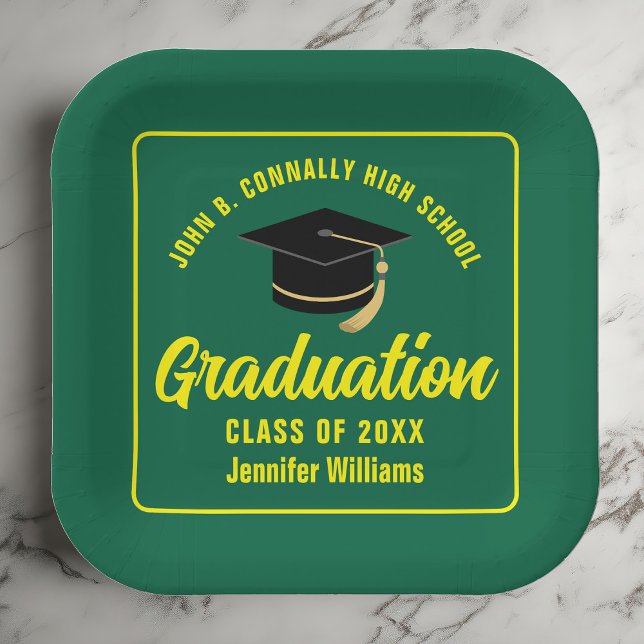 Green Yellow Graduate Graduation Party Square Paper Plate (Creator Uploaded)
