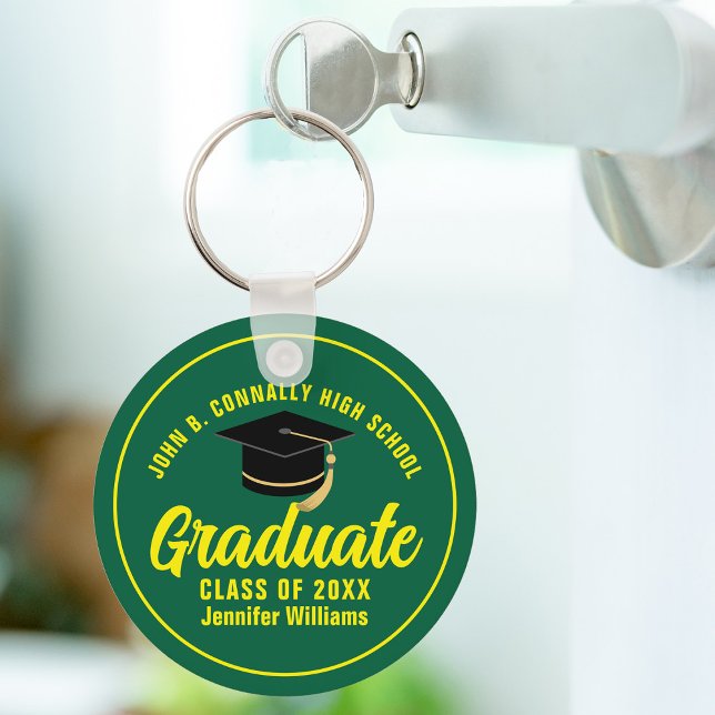 Green Yellow Graduate Modern Custom Graduation Key Ring (Creator Uploaded)