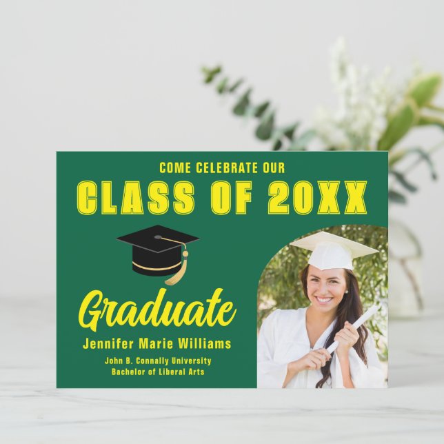 Green Yellow Graduate Photo 2025 Graduation Party Invitation (Standing Front)
