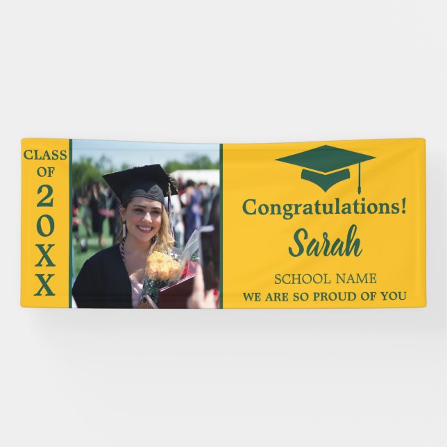 Green & Yellow Graduation Photo Class Of 2025 Banner (Horizontal)