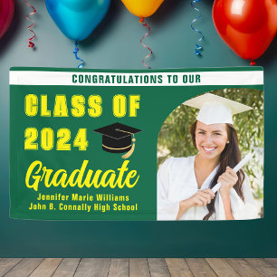 Green Yellow Graduation Photo Party Banner