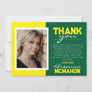 Green & Yellow Graduation Photo Thank You Card