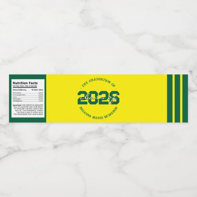 Green & Yellow Graduation Water Bottle Labels (Single Label)