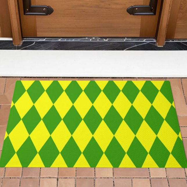 Green Yellow Harlequin Checkered Design  Doormat (Creator Uploaded)