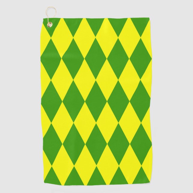 Green Yellow Harlequin Checkered Design  Golf Towel (Front)