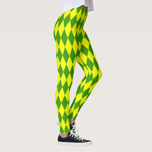 Green Yellow Harlequin Checkered Design Leggings
