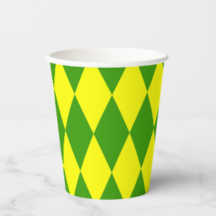 Green Yellow Harlequin Checkered Design Paper Cups