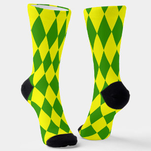Green Yellow Harlequin Checkered Design  Socks
