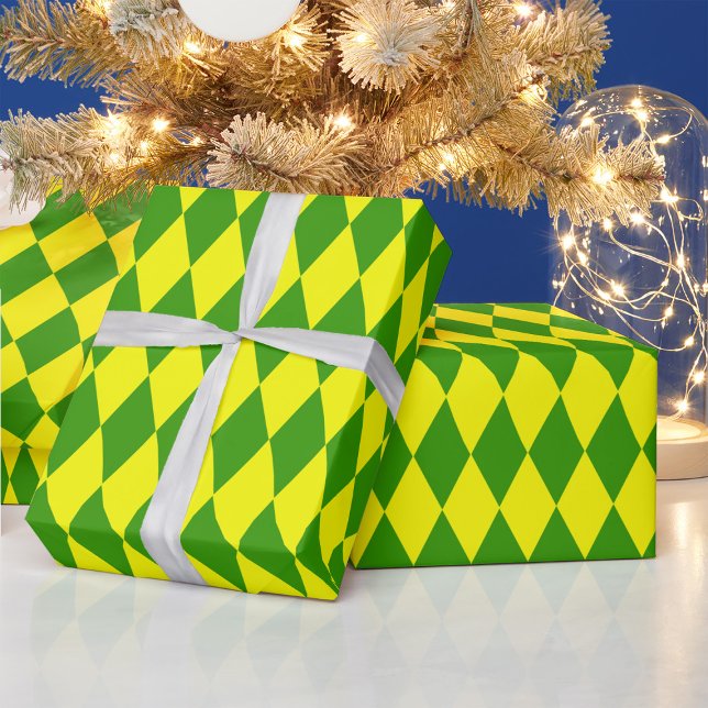Green Yellow Harlequin Checkered Design  Wrapping Paper (Creator Uploaded)