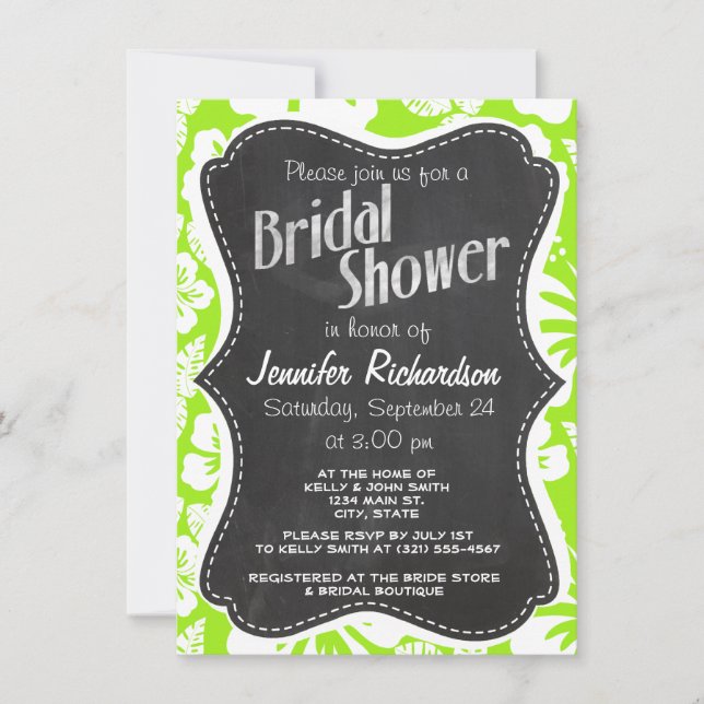 Green-Yellow Hawaiian Tropical; Chalkboark look Invitation (Front)