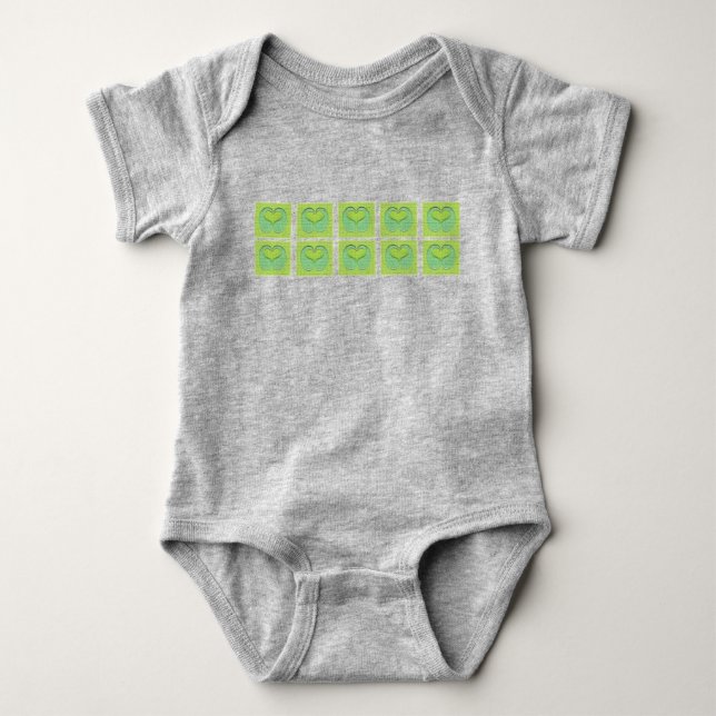 Green & Yellow Heart Rows Baby Bodysuit (Front)