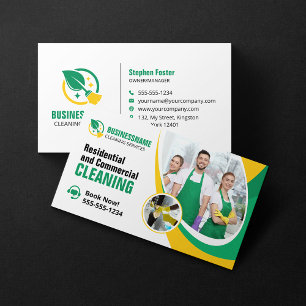 Green Yellow House Cleaning Housekeeping Maid Business Card