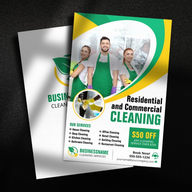 Green Yellow House Cleaning Housekeeping Maid  Flyer (Creator Uploaded)