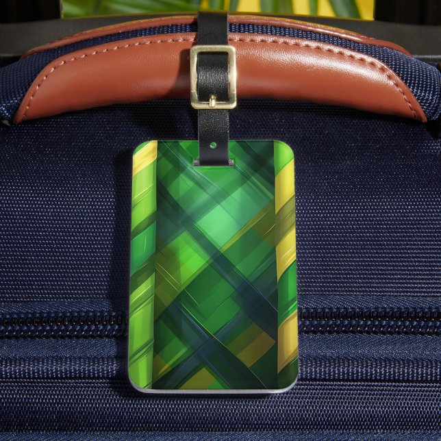 GREEN & YELLOW IRISH CELTIC PLAID PATTERNS LUGGAGE TAG (Front Insitu 2)