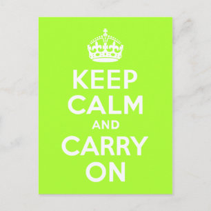 Green Yellow Keep Calm and Carry On Postcard