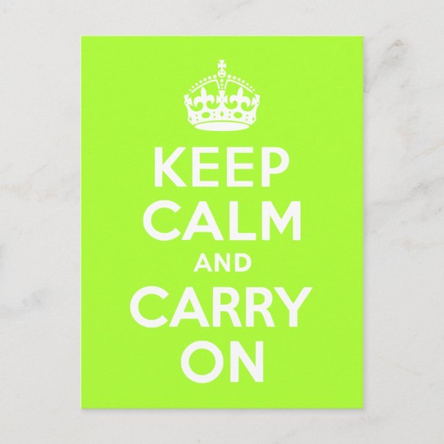 Green Yellow Keep Calm and Carry On Postcard (Front)