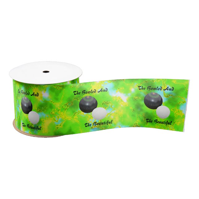 Green Yellow Lawn Bowls Bowled Beautiful Design, Satin Ribbon (Spool)