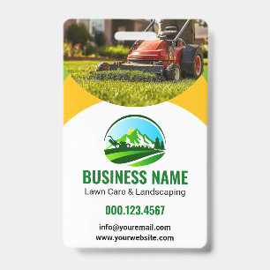 Green Yellow Lawn Care Landscaping Mowing ID Badge