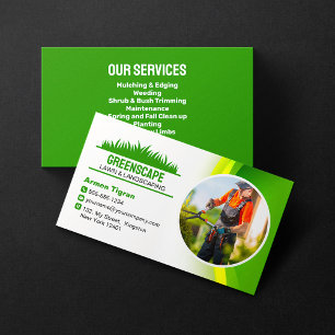 Green Yellow Lawn Care, Mowing and Landscaping Business Card