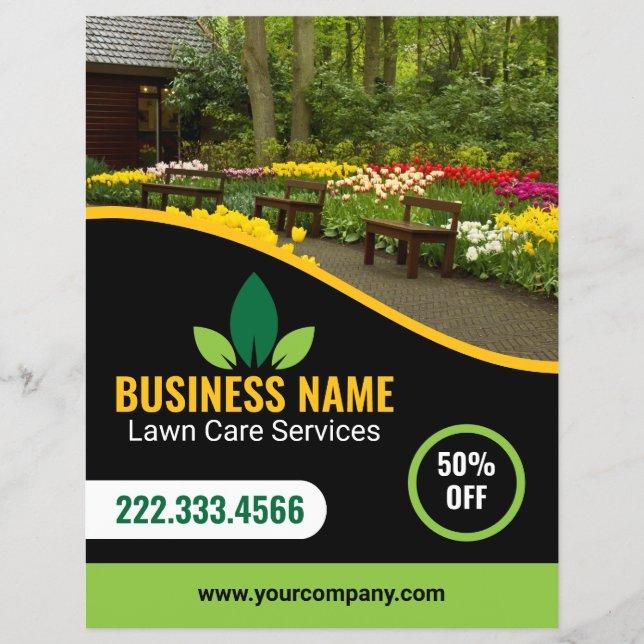 Green Yellow Lawncare Landscaping Maintenance Flyer (Front)