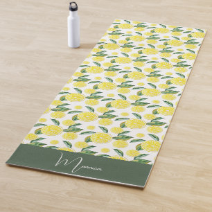 Green Yellow Lemon Slices Watercolor Art Yoga Mat