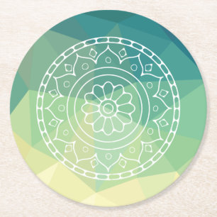 Green Yellow Mandala Inspiration Harmony Flower Round Paper Coaster