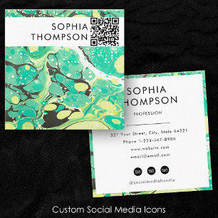Green Yellow Marble Abstract QR Code Social Media Square Business Card