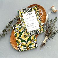 Green yellow Mediterranean tiles wedding RSVP