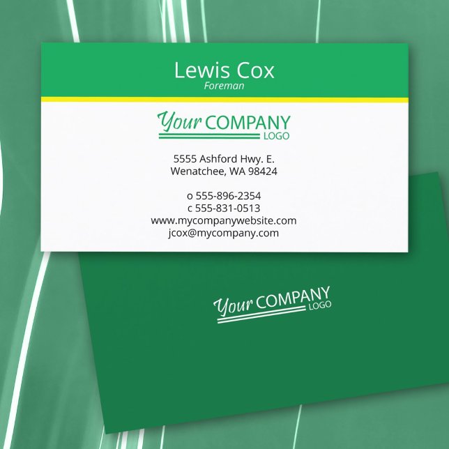 Green Yellow Minimalist, Professional Simple Business Card (bright primary green, yellow minimalist simple business card, for construction, engineering, builder)