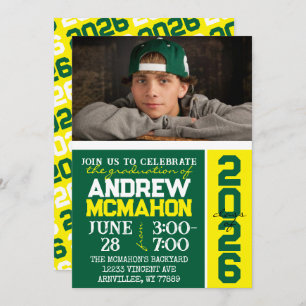 Green & Yellow Modern Graduation Photo Invitation