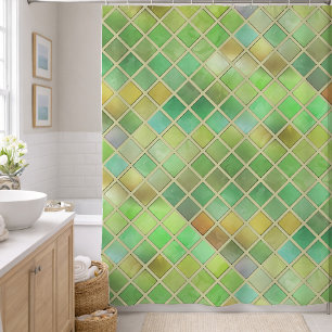 Green Yellow Mosaic Design Shower Curtain