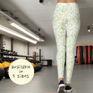 Green Yellow Nature Fern Leaf Pattern On White Leggings